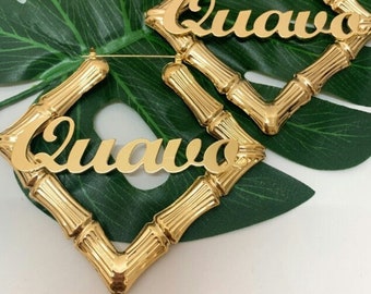 Square Bamboo Name Earrings • Custom Name Earrings • Name Earrings • Gift For Her • Minimalist Earrings • Personalized Earrings..