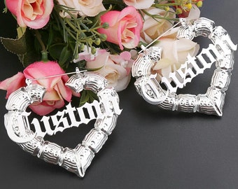 Heart Bamboo Name Earrings • Custom Name Earrings • Name Earrings • Gift For Her • Personalized Earrings • Minimalist Earrings.