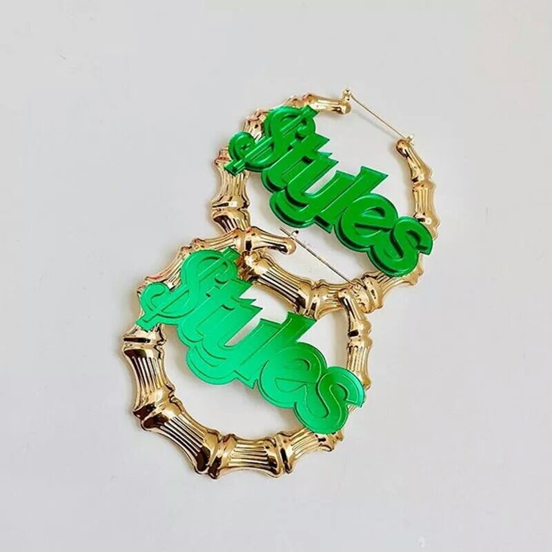 Bamboo Name Earrings Bamboo Earrings Custom Name Earrings Etsy