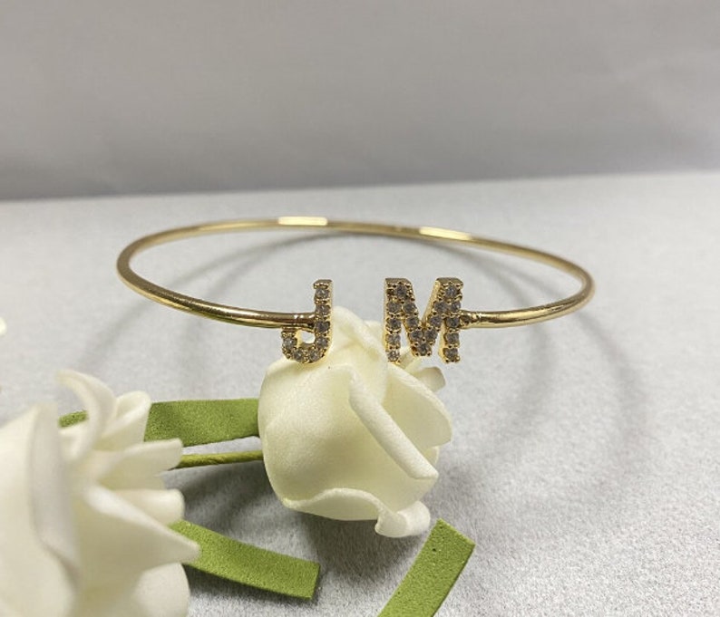 Initial Bangle Bracelet Custom Name Bracelet Personalised Name Bracelet Gift For Her Minimalist Bracelet Custom Bracelet. image 2