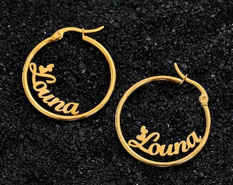 Hoop Name Earrings • Custom Name Earrings • Name Earrings • Gift For Her • Personalized Earrings • Minimalist Earrings • Custom Earrings.