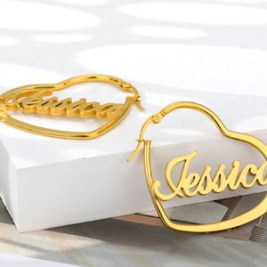 Herz Creolen • Name Ohrringe • Name Ohrringe • Geschenk für sie • Minimalistische Ohrringe • Personalisierte Ohrringe.