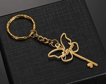 Custom Butterfly Name Keychain • Name Keychain • Personalized Keyring • Name Keyring • Gold Name Keychain • Minimalist Keychain.