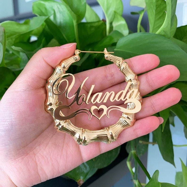 Bamboo Name Earrings Custom Name Earrings Name Earrings Etsy
