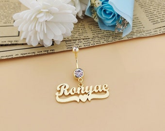 3D Name Belly Bottom Ring • Name Navel Ring • Belly Jewelry • Minimalist Belly • Personalized Belly Ring.
