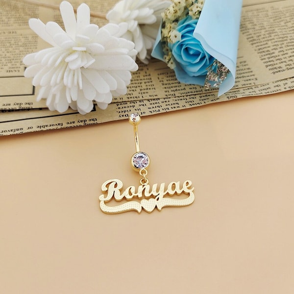 3D Name Belly Bottom Ring • Name Navel Ring • Belly Jewelry • Minimalist Belly • Personalized Belly Ring.