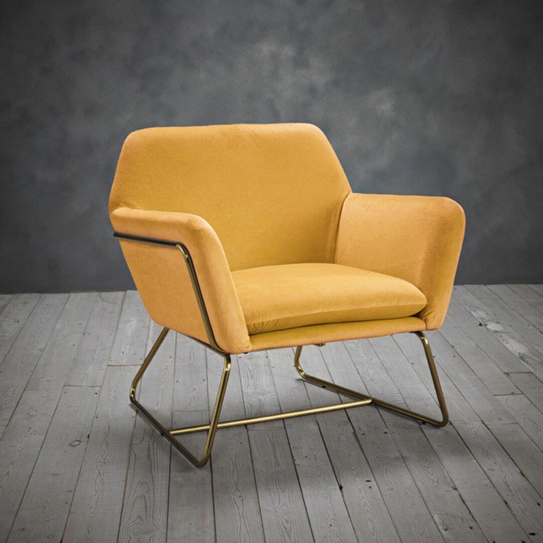 Velvet Mustard Yellow Armchair Etsy UK
