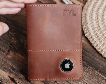 Customizable Leather Passport Cover with Built-in Apple AirTag Pocket. Trackable Passport Holder. Ideal Travel Gift for Him, Her, Men, Women
