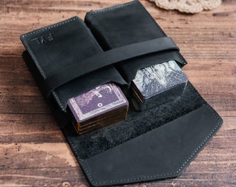 Handcrafted Leather Tarot Card Case for 2 Decks - Custom Tarot Pouch, Tarot Deck Holder, Divination Tools Organizer, Unique Tarot Storage