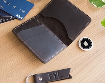 Portefeuille fin en cuir avec porte AirTag - Porte-cartes personnalisé pour plus de sécurité et de style - Idée cadeau pour la fête des pères