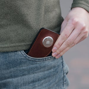 Handcrafted Leather Smart Wallet with AirTag Holder GPS Tracking, Slim Design Perfect Gift for Him and Her image 2