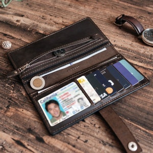 Custom Leather Long Wallet with AirTag Pocket Slim Design, Spacious & Trackable Travel Purse for Men and Women image 8