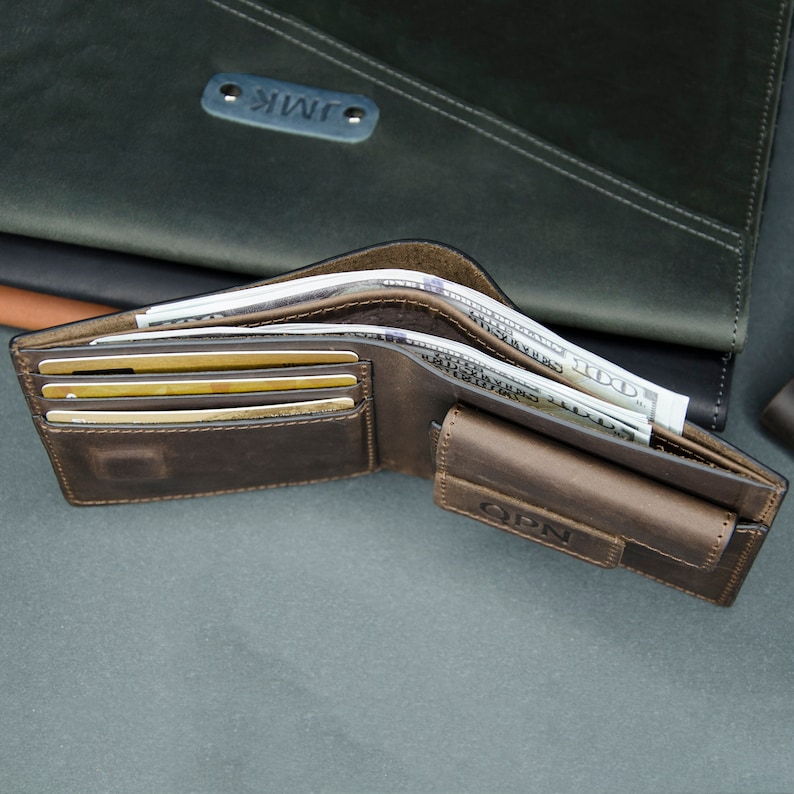 Mens leather wallet personalized gift Mens leather bifold wallet Slim bifoid leather wallet Mens leather wallet whith coin pocket