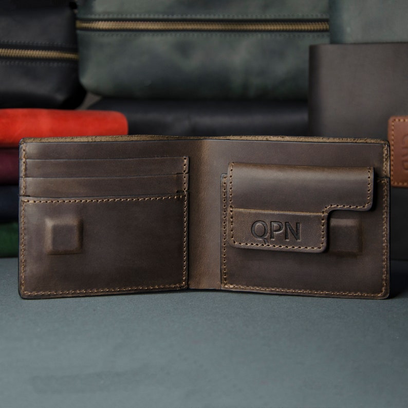 Mens leather wallet personalized gift Mens leather bifold wallet Slim bifoid leather wallet Mens leather wallet whith coin pocket