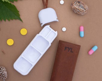 Custom Leather Pill Organizer for Seniors – Personalized Daily Medicine Case – Elderly Gift Idea - Travel Pill Holder with Leather Cover