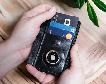 Personalized Leather ID Wallet with/without AirTag Slot, Slim Card Holder, Engraved Gift for Husband, Dad Birthday, Anniversary