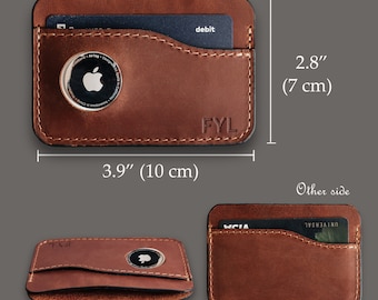 Custom Cognac Leather Apple AirTag Wallet - Minimalist Men's ID Cardholder - Personalized Father's Day Gift - Fast 3-5 Day Delivery