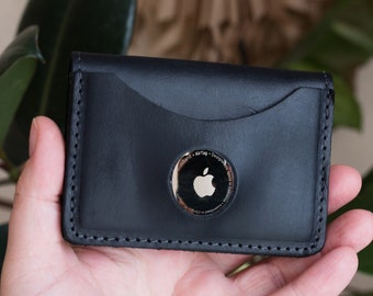 Portefeuille minimaliste en cuir personnalisé avec emplacement pour Apple AirTag - Porte-cartes personnalisé pour homme, femme - Bas de Noël élégant, cadeau de fête des pères