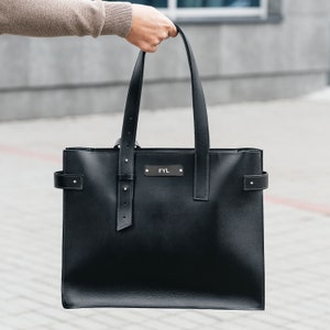 Black leather Tote bag, Women Sholder Bag, Large leather Handbag, Tote Bag Peronalised Birthday Gift for Her, Genuine Leather Shopping Bag image 4