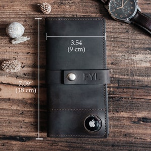 Custom Leather Long Wallet with AirTag Pocket Slim Design, Spacious & Trackable Travel Purse for Men and Women image 9