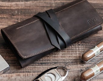 Personalized Leather Cigar Holder – Travel Cigar Case for Men – Groomsman Gift Idea – Cigar Accessories for Wedding, Birthday or Dad gift