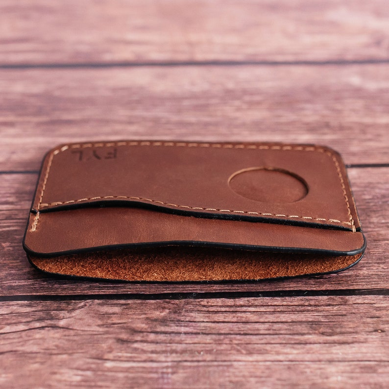 Handcrafted Leather Smart Wallet with AirTag Holder GPS Tracking, Slim Design Perfect Gift for Him and Her image 4