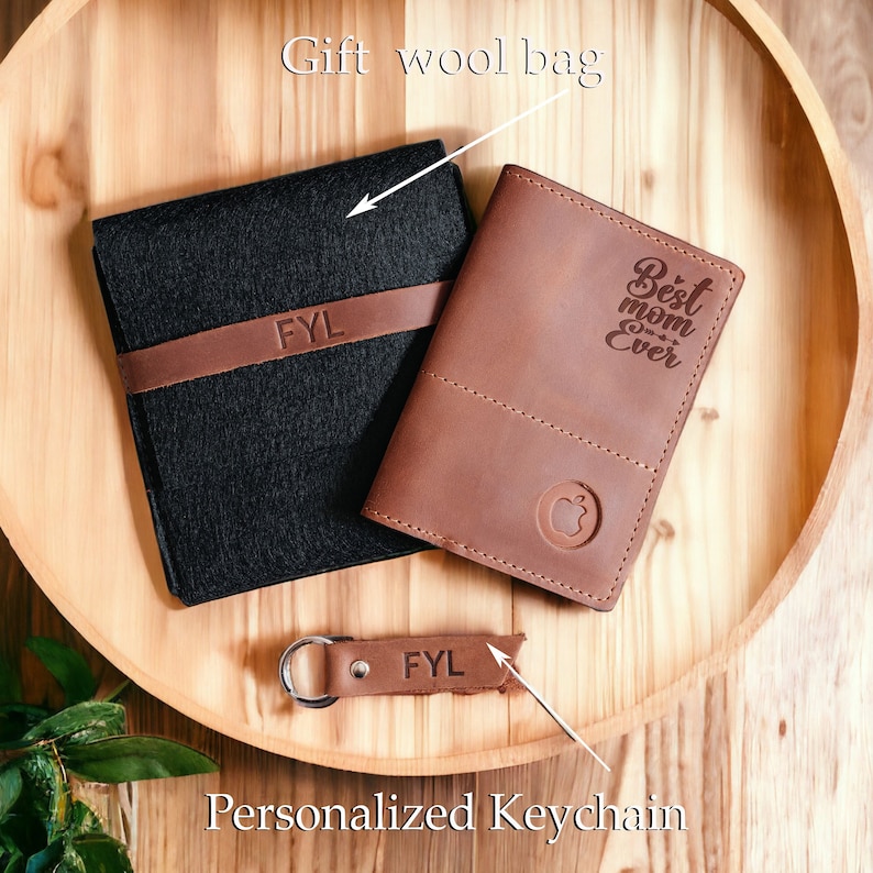 Personalized Leather Passport Holder with AirTag Slot Passport Case and Wallet Mother's Day Gift Embossed with print 'Best Mom Ever' image 1