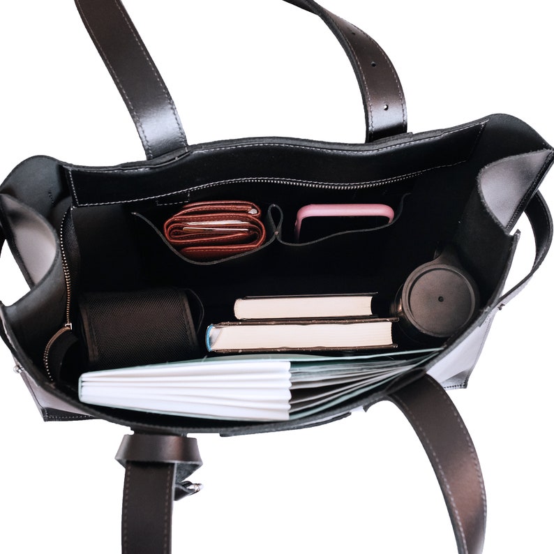 Black leather Tote bag, Women Sholder Bag, Large leather Handbag, Tote Bag Peronalised Birthday Gift for Her, Genuine Leather Shopping Bag image 2
