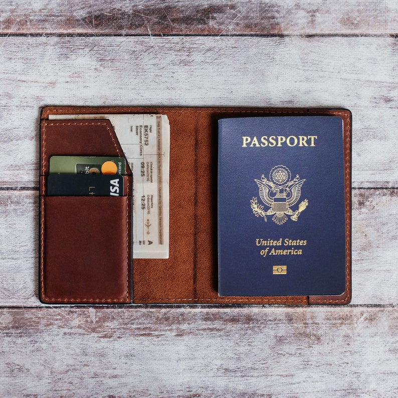 Personalized Leather Passport Holder with AirTag Slot Passport Case and Wallet Mother's Day Gift Embossed with print 'Best Mom Ever' image 3