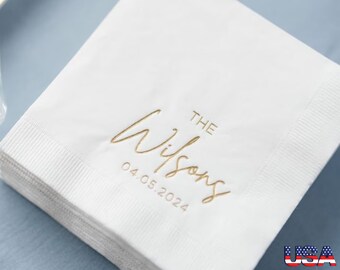 Personalized Foil Napkins | Wedding Cocktail Napkins | Rehearsal Dinner Napkins | Modern Minimalist Wedding Decor | Wedding Napkins