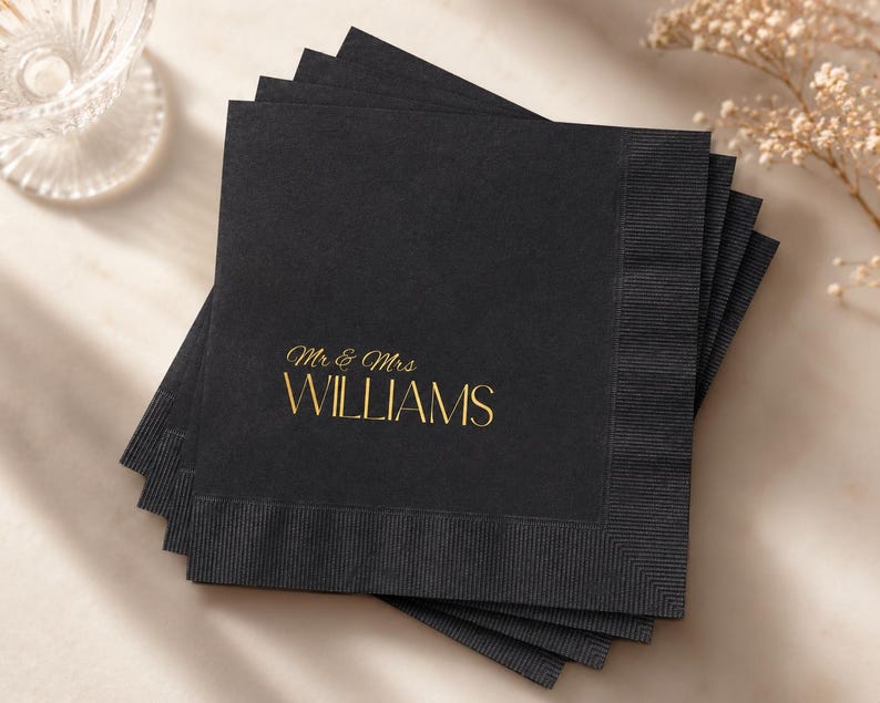 Personalized Foil Napkins | Custom Napkins | Wedding Reception Napkins | Cocktail Napkins | Rehearsal Dinner | Modern Napkins image 1