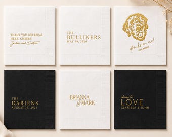 BEST SELLING Personalized Foil Napkins | Wedding Cocktail Napkins | Rehearsal Dinner Napkins | Modern Minimalist Wedding Decor
