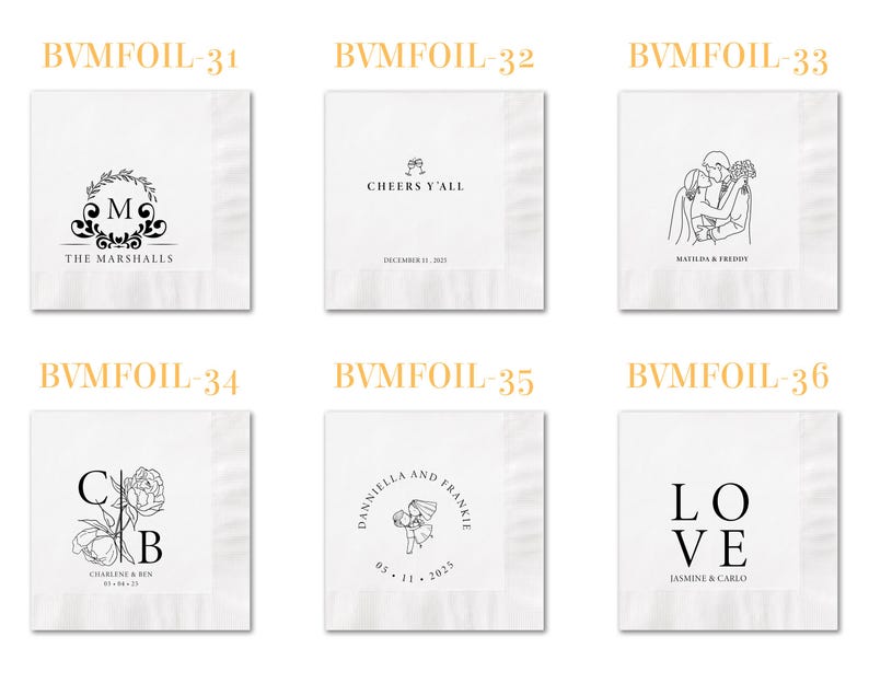 Personalized Foil Napkins | Wedding Cocktail Napkins | Rehearsal Dinner Napkins | Modern Minimalist Wedding Decor | Wedding Napkins image 11