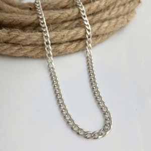 Sterling Silver Curb Chain, Solid 925 Silver Men&#39;s Wide Chain, Made in Italy, Flat Heavy Weight Chain