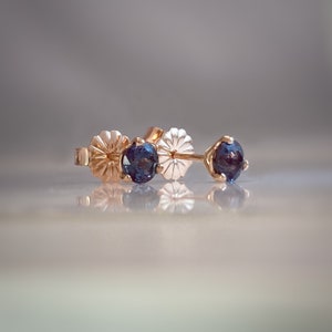 Alexandrite Stud Earrings, Lab Grown Colour Change Alexandrite Set in Solid 14k Rose Gold, June Birthstone Earrings image 3