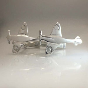 Hand Carved Sterling Silver Spitfire Airplane Cufflinks