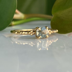 Teal Montana Sapphire Stacking Ring with Genuine Teal Sapphire Set in Solid 14k Yellow Gold