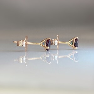 Alexandrite Stud Earrings, Lab Grown Colour Change Alexandrite Set in Solid 14k Rose Gold, June Birthstone Earrings image 4