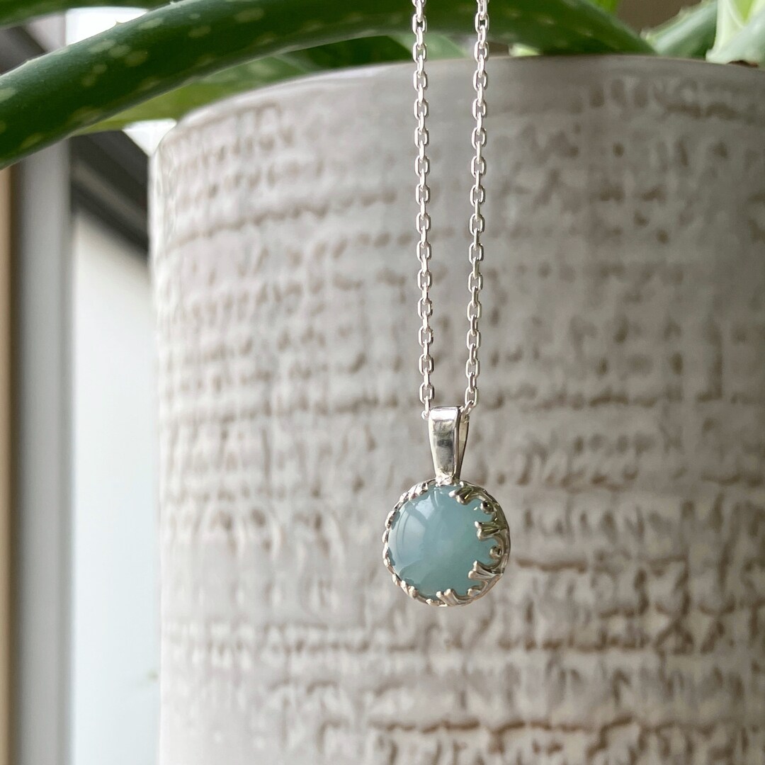 正規品・関税込み◆HEI◆aquamarine cabochon necklace Genuine Aquamarine Cabochon Pendant, Aquamarine Set in Solid