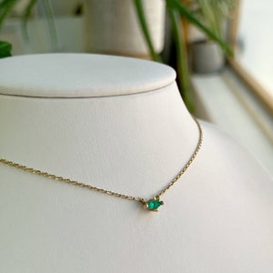 Gold Emerald Necklace, Solid 14k Yellow Gold Kite Shaped Lab Grown Emerald Necklace, May Birthstone Dainty Pendant