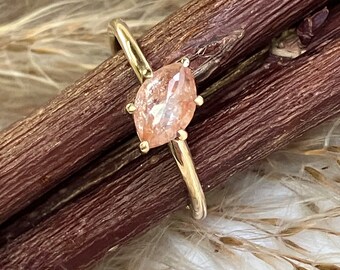 Marquise Rose Cut Diamond Engagement Ring: 14k Yellow Gold Rustic Ring