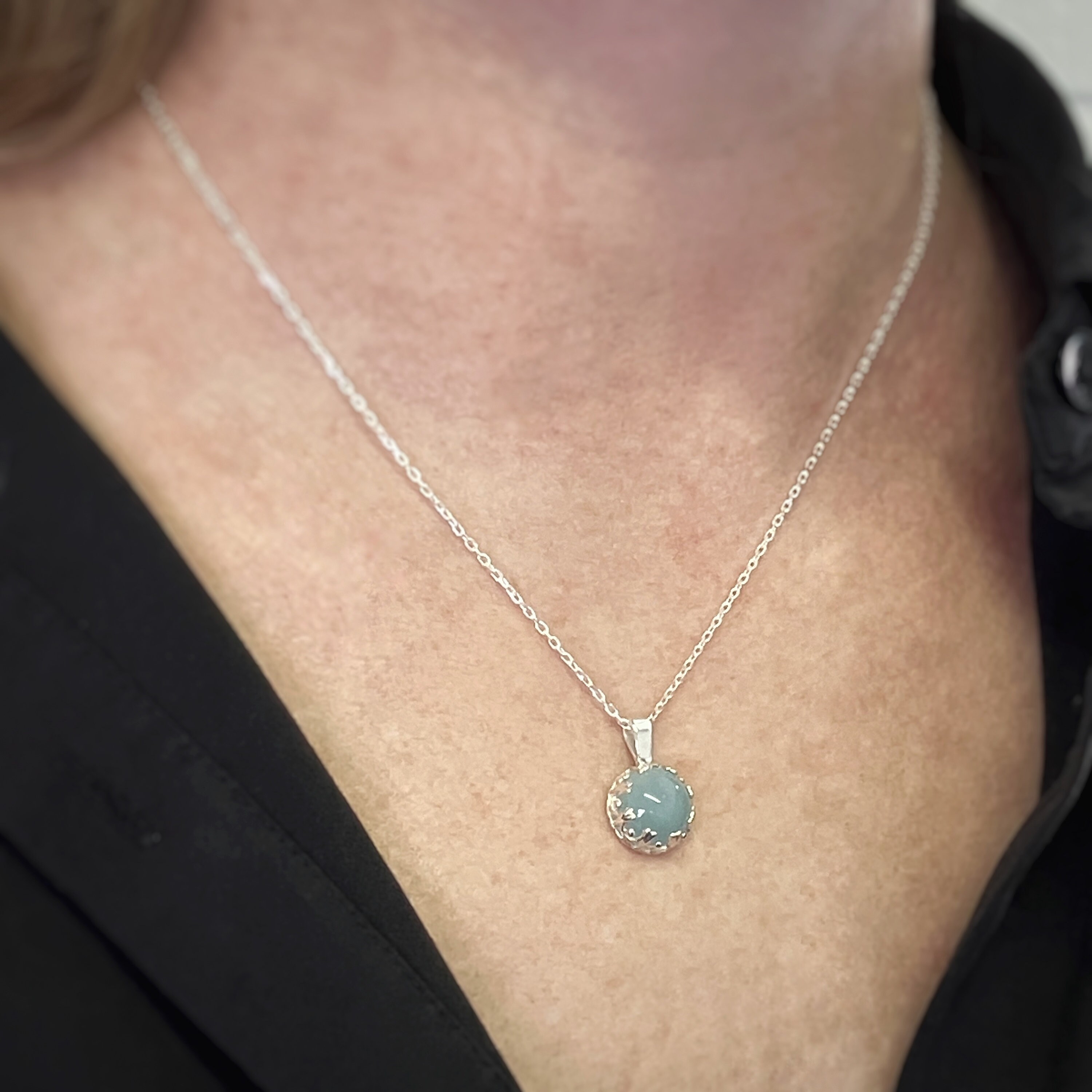 ネックレス・ペンダント Hei aquamarine cabochon necklace 4BTR819 Genuine Aquamarine Cabochon Pendant, Aquamarine Set in Solid