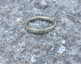 Hammered Texture Wedding Ring, Solid 10k White Gold Wedding Band with Hammered Finish