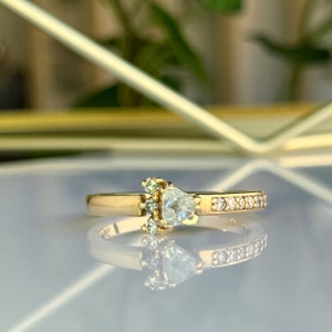Trillion Cut Aquamarine Engagement Ring in Solid 14k Yellow Gold Ring, Genuine Aquamarine Cluster Ring, March Birthstone