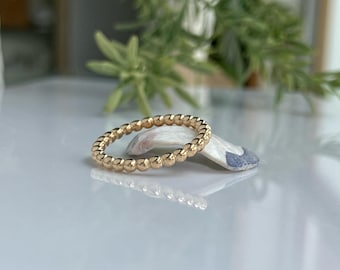 Massiver Goldperlen Ring aus 10k Gold, Einfacher Stapelring, Minimale Perlenring