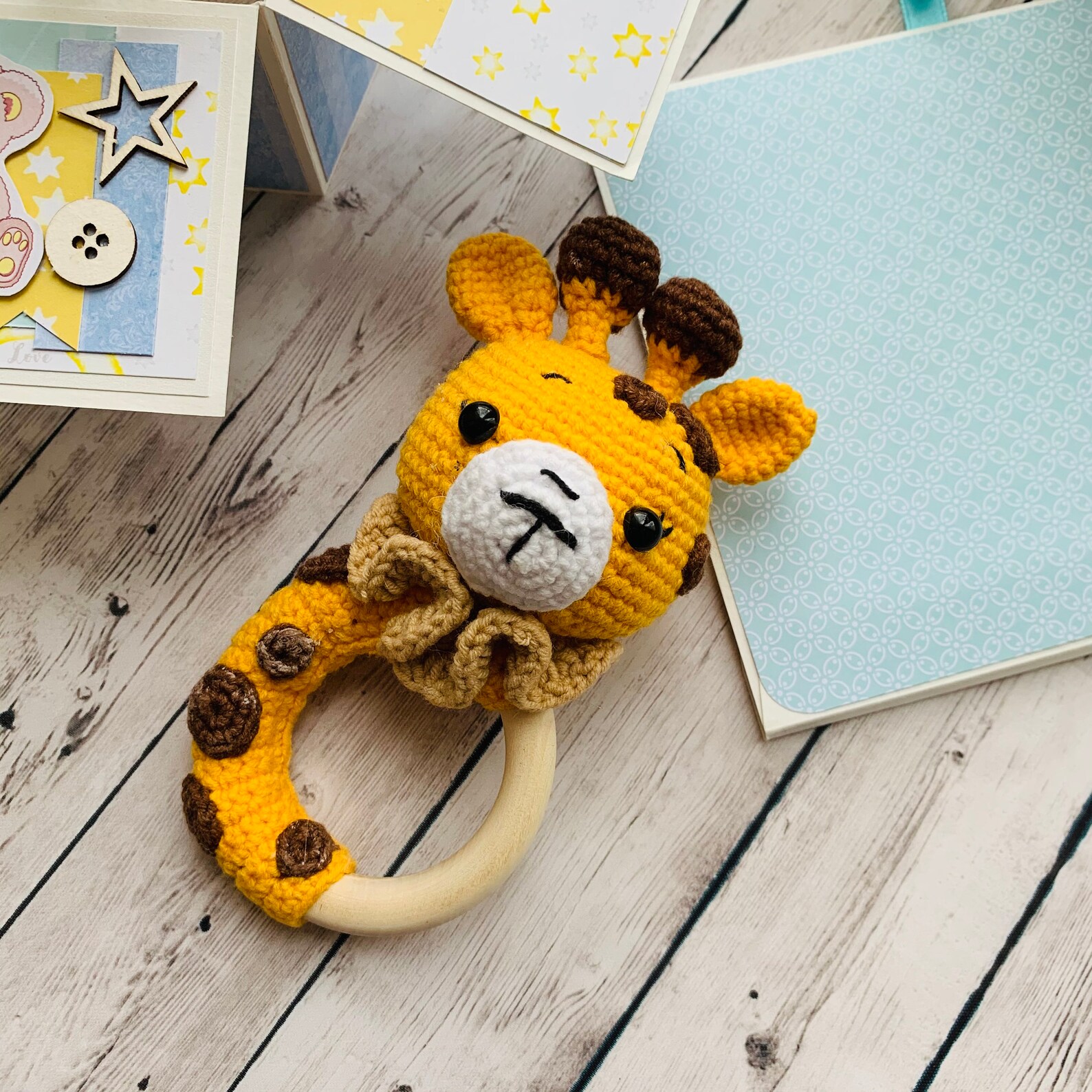 Giraffe baby rattle Wooden teether Safari jungle wild baby Etsy