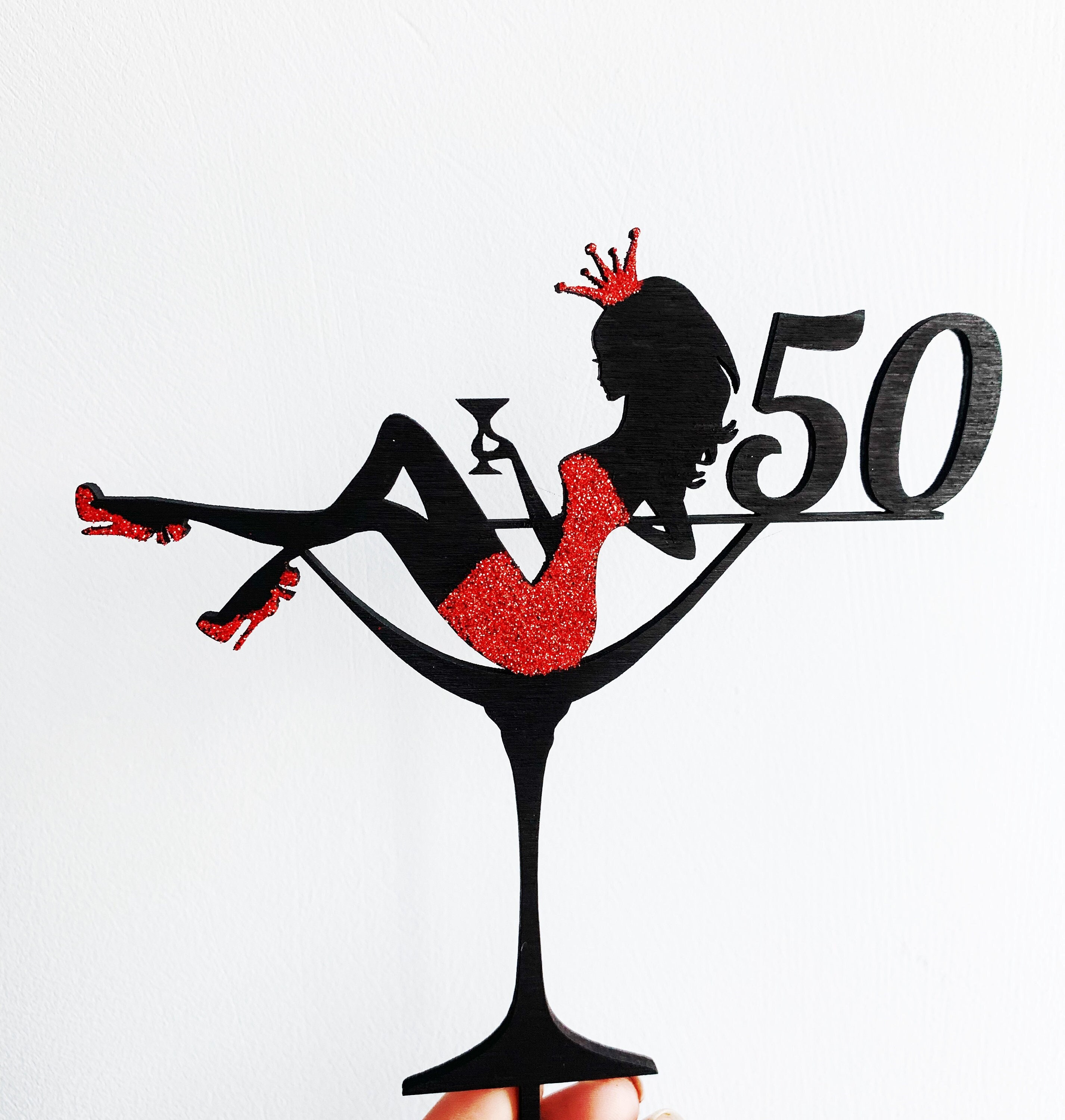50er Jahre Mädchen/Kuchenstecker/Happy Birthday/Silhouette Cake Topper Frau/Prinzessin Happy Birthday/Topper Girl with a Glasselegant