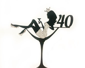 40er Jahre Mädchen/Kuchenstecker/Silhouette Cake Topper Frau/Prinzessin Geburtstag/Happy Birthday/Topper Mädchen mit Glaselegant