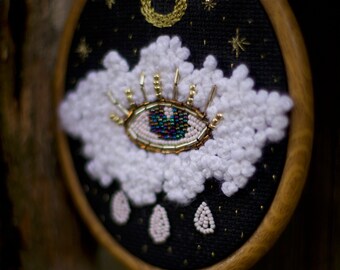 Even the sky cries sometimes embroidery hoop art, hand embroidered