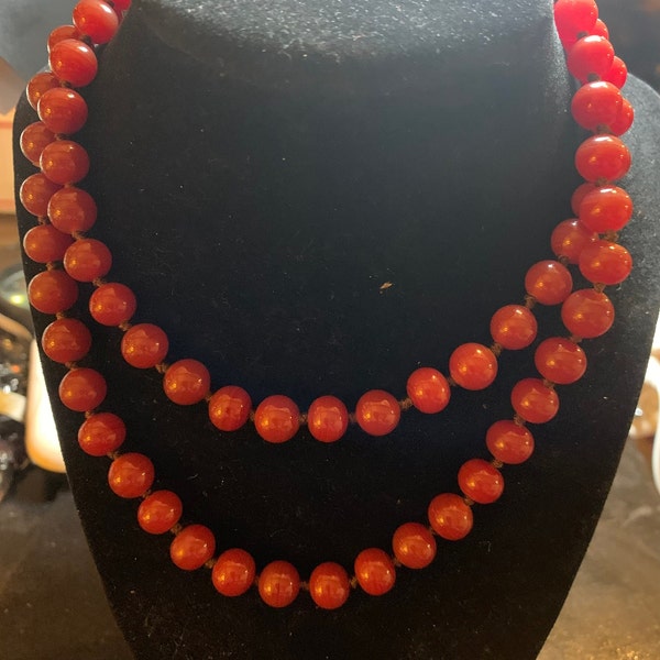 Les Bernard Glass Bead Coral Necklace